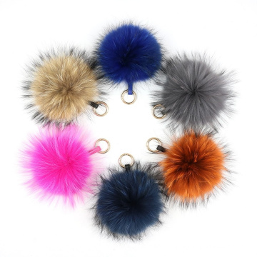 15cm Fluffy Pompom Bag Pendant Charm Raccoon Fur Ball Leather Strap Keychain Keyring